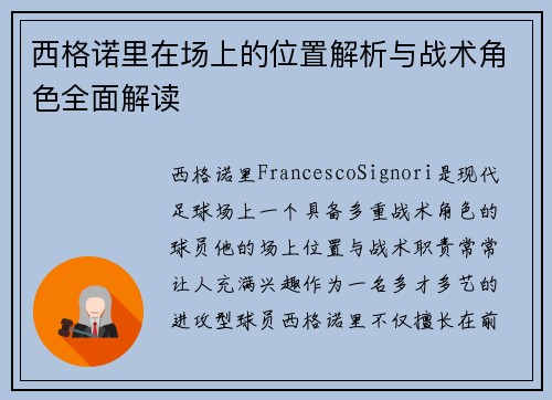 西格诺里在场上的位置解析与战术角色全面解读