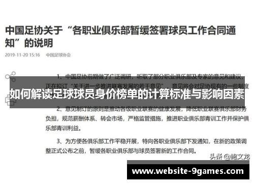 如何解读足球球员身价榜单的计算标准与影响因素